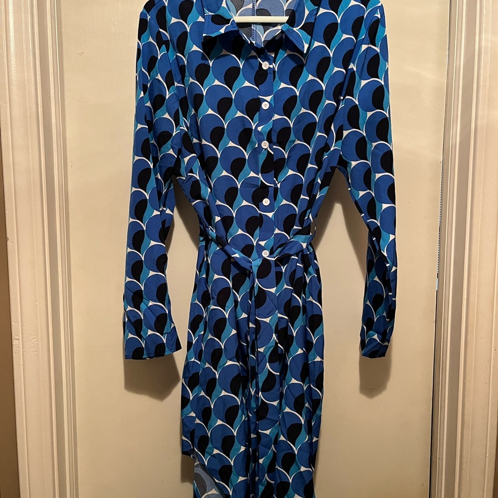 SHEIN Blue and Black Patterned Long Sleeve Dress